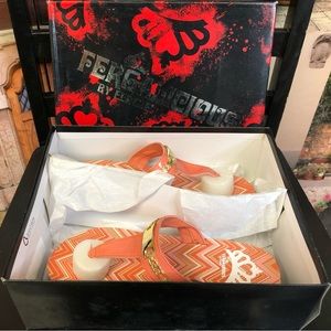 Fergalicious by Fergie Shoes Pink and White Chevron Pattern Sandals